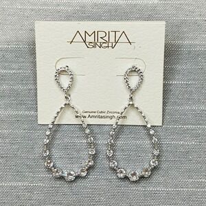 New Amrita Singh Teardrop Cubic Zirconia Earrings in Silver